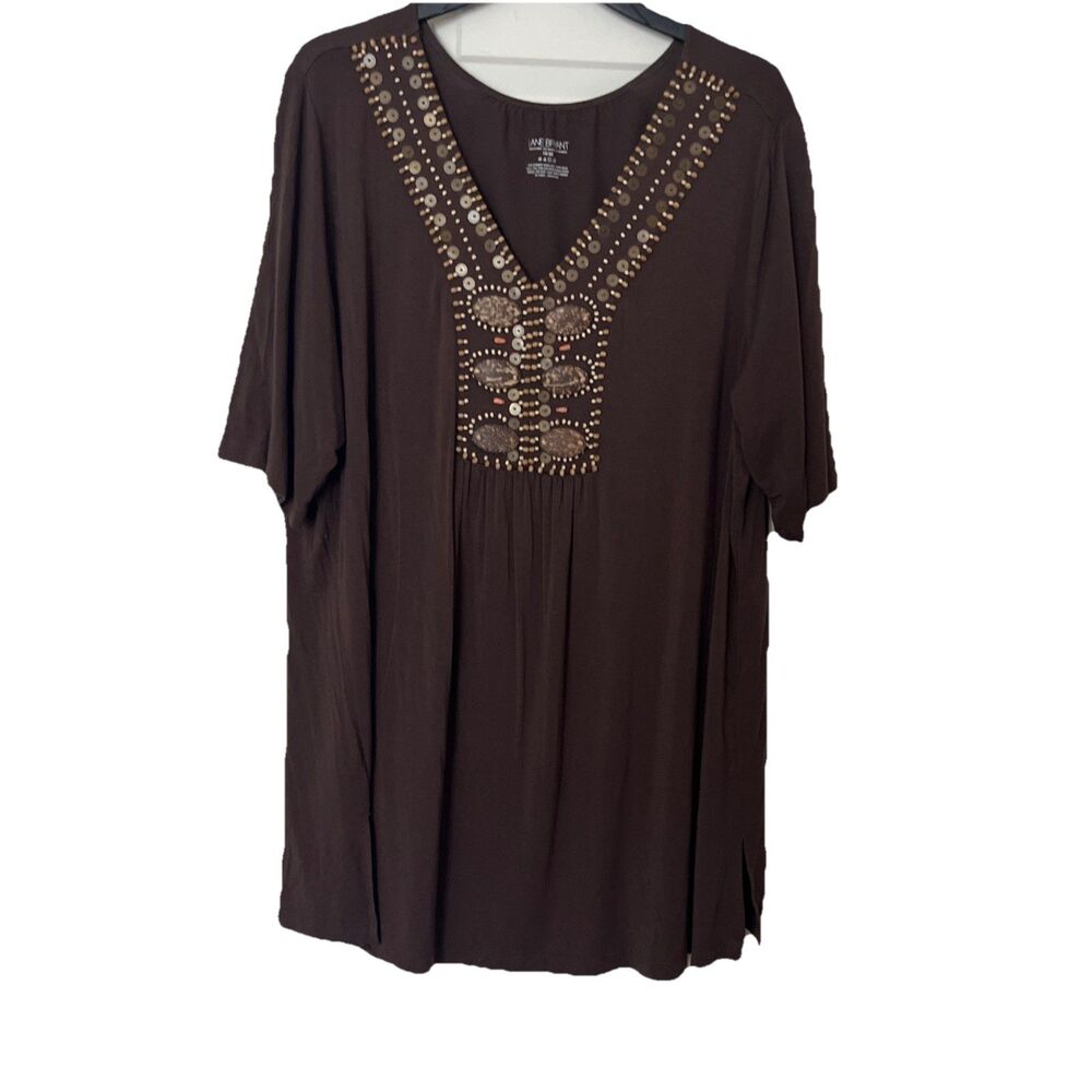 Lane Bryant Beaded Neckline Knit Tunic Top 18/20 2x Brown Knit Artsy